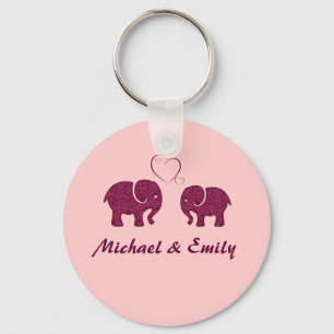 Cute trendy  elephant in love personalized keychain