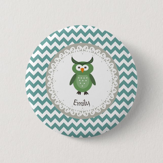 Cute Trendy fancy girly  owl personalized 2 Inch Round Button (Front)