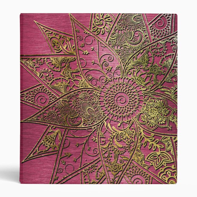 Cute trendy flower henna hand drawn design binder (Front)
