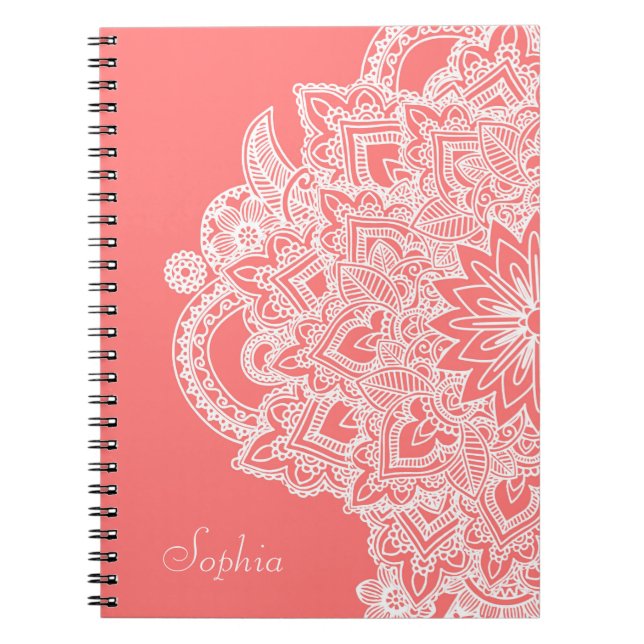 Cute trendy flower henna hand drawn design notebook (Front)