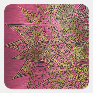 Cute trendy flower henna hand drawn design square sticker