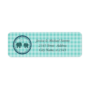 Cute trendy gingham elephants in love wedding