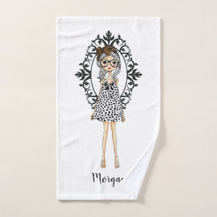 Cute Trendy Girl with Glasses Bath Towel Set