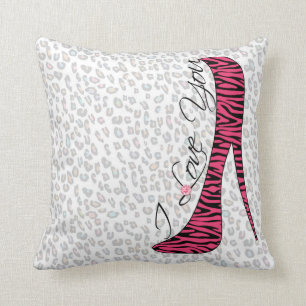 Cute trendy girly elegant "I Love You" high heels Throw Pillow