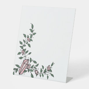 Cute Trendy Girly Flower Vine Pink Gem Crystal Pedestal Sign