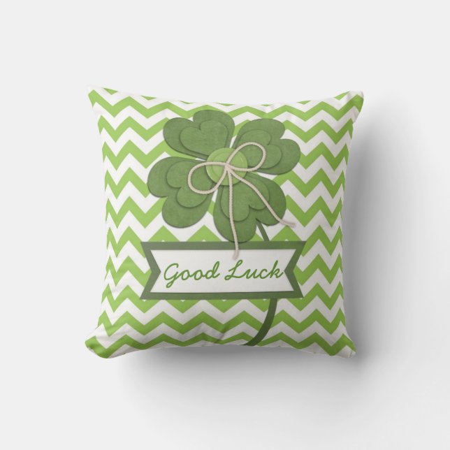 Cute trendy girly "Good Luck" four leaf clover Throw Pillow (Front)