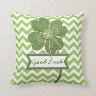 Cute trendy girly "Good Luck" four leaf clover Throw Pillow