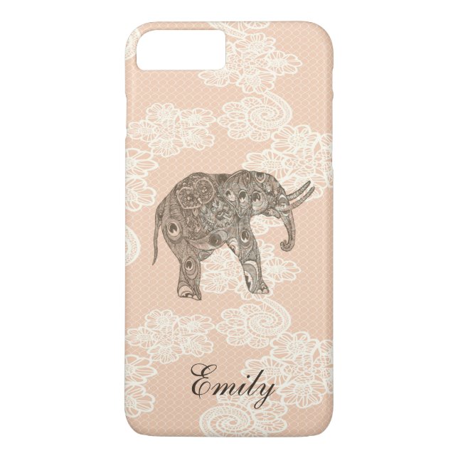 Cute trendy girly lace elephant personalized Case-Mate iPhone case (Back)
