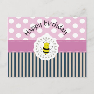 Cute trendy girly pattern bee postcard