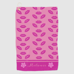 Cute Trendy Girly Pink Lips Pattern Personalized Golf Towel