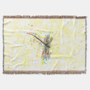 Cute trendy girly watercolor splatters dragonfly throw blanket