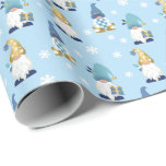 Cute Trendy Gnomes Winter Gold Blue  Wrapping Paper<br><div class="desc">This adorable wrapping paper has cute gnomes and snowflakes in lovely blue,  gold and white colours,  and a blue gingham buffalo plaid design (gold colours are simulated and have no actual metallic gold). It is winter themed and can be used for Christmas,  Hanukkah,  birthdays,  or any occasion.</div>