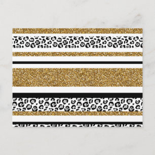 Cute trendy  gold faux glitter leopard stripes postcard