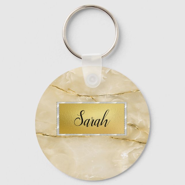 Cute Trendy Gold Marble  Keychain (Front)