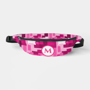 Cute Trendy Hot Pink Digital Camo Pattern Monogram Fanny Pack
