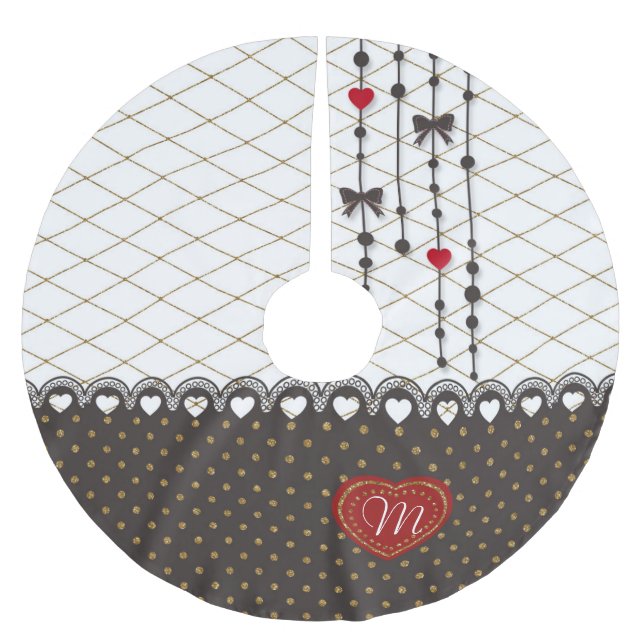 Cute trendy lace faux gold glitter strokes pattern brushed polyester tree skirt (Front)