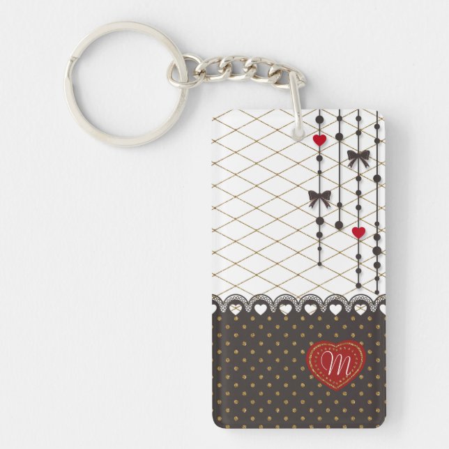 Cute trendy lace faux gold glitter strokes pattern keychain (Front)