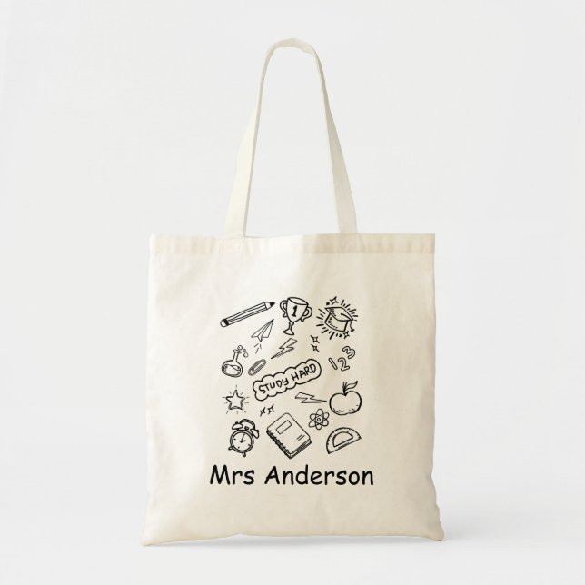 Cute Trendy Minimal Personalized Teacher Tote Bag (Front)