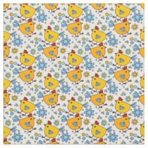 Cute trendy modern colourful chicken and flower fabric