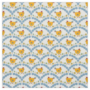 Cute trendy modern colourful chicken and flower fabric