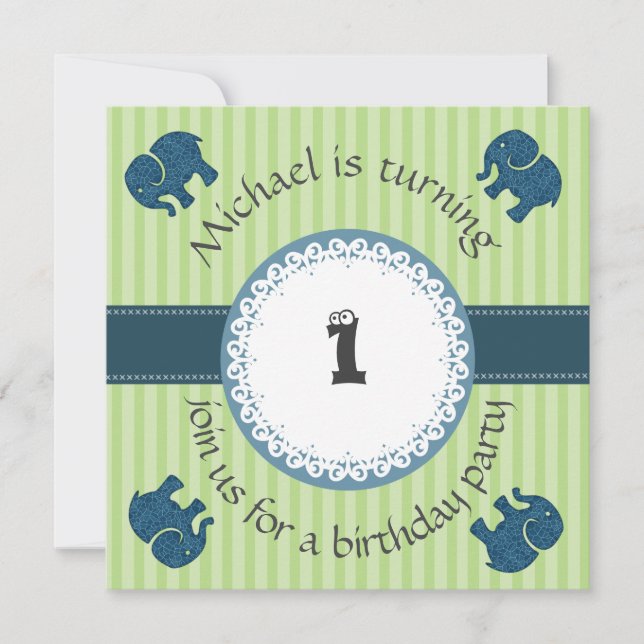 Cute trendy modern elephant pattern birthday invitation (Front)