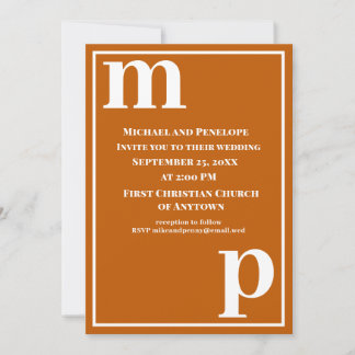 Cute Trendy Monogram Burnt Orange Wedding Invitation