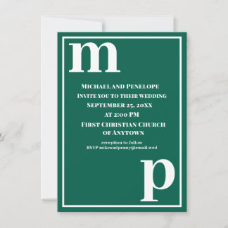 Cute Trendy Monogram Emerald Green Wedding Invitation