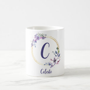 Cute Trendy Monogram Floral Mug