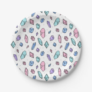 Cute Trendy Pastel Gemstones Gems Crystal Pattern Paper Plate