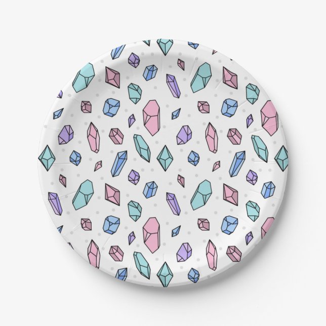 Cute Trendy Pastel Gemstones Gems Crystal Pattern Paper Plate (Front)