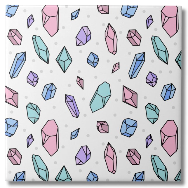 Cute Trendy Pastel Gemstones Gems Crystal Pattern Tile (Cute Trendy Pastel Gemstones Gems Crystal Pattern Ceramic Tile)
