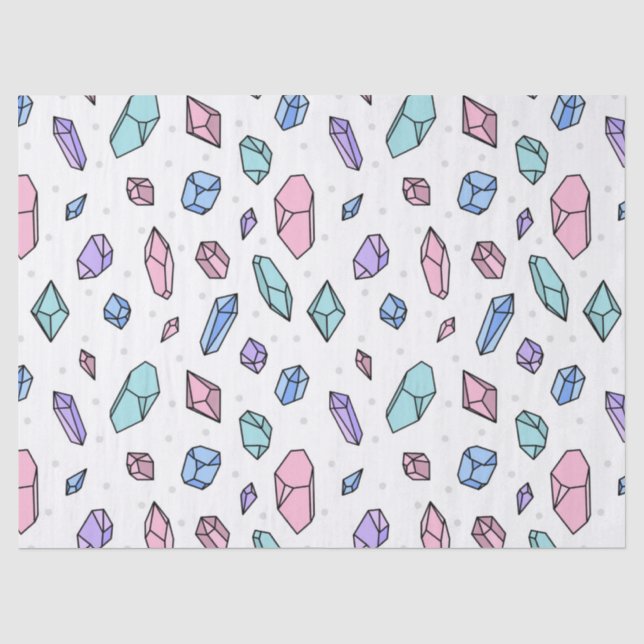 Cute Trendy Pastel Gemstones Gems Crystal Pattern Tissue Paper (Front)