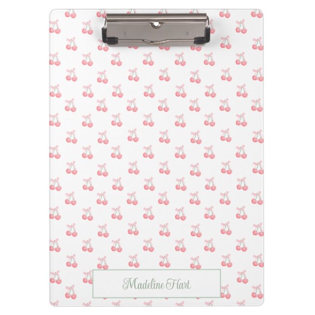 Cute Trendy Personalized Cherries Clipboard (Front)