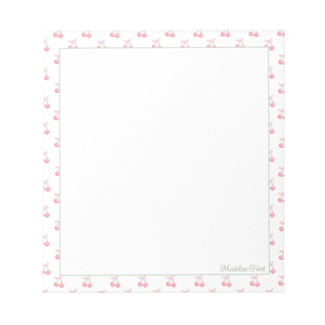 Cute Trendy Personalized Cherries Notepad (Front)