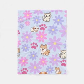 Cute Trendy Pets and Dasies Fleece Blanket
