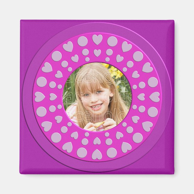 Cute trendy pink heart frame template magnet (Front)