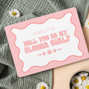 Cute Trendy Pink Personalized Flower Girl Proposal Card