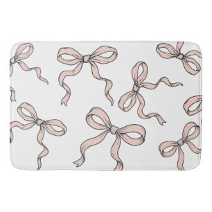Cute Trendy Pink Ribbon Bows Outlined in Black Bath Mat