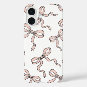 Cute Trendy Pink Ribbon Bows Outlined in Black iPhone 16 Case