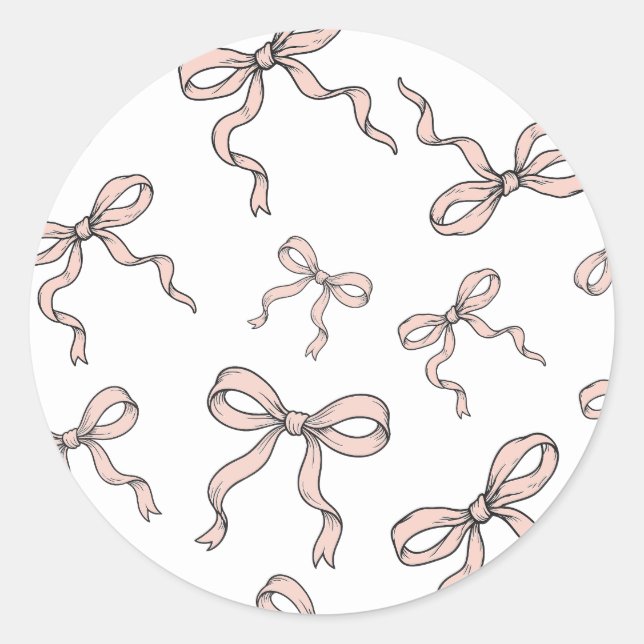 Cute Trendy Pink Ribbon Bows Outlined in Black  Classic Round Sticker (Front)