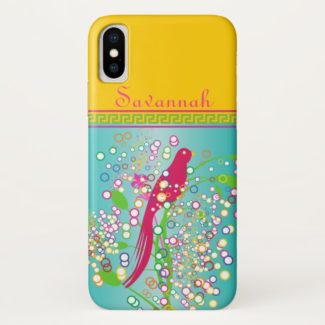 Cute Trendy  Pink Swallow Bird Circle Burst Aqua Case-Mate iPhone Case (Back)