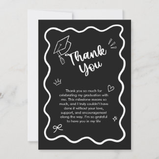 Cute Trendy Pink Wavy Border Graduation Thank You Card
