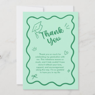 Cute Trendy Pink Wavy Border Graduation Thank You Card