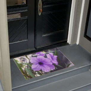 Cute Trendy Purple Flower Custom Text Doormat