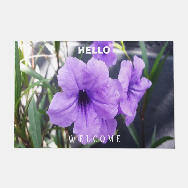 Cute Trendy Purple Flower Custom Text Doormat (Front)