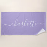 Cute Trendy Script Name Personalized Lavender Beach Towel<br><div class="desc">Cute Trendy Script Name Personalized Beach Towel in Lavender Purple</div>