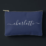 Cute Trendy Script Name Personalized Navy Blue Accessory Pouch<br><div class="desc">Cute Trendy Script Name Personalized Accessory Pouch in Navy Blue</div>