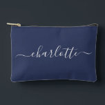 Cute Trendy Script Name Personalized Navy Blue Accessory Pouch<br><div class="desc">Cute Trendy Script Name Personalized Accessory Pouch in Navy Blue</div>