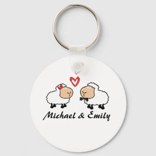 Cute trendy sheep in love personalized keychain