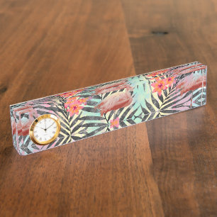 Cute trendy tropical flamingos floral paint nameplate